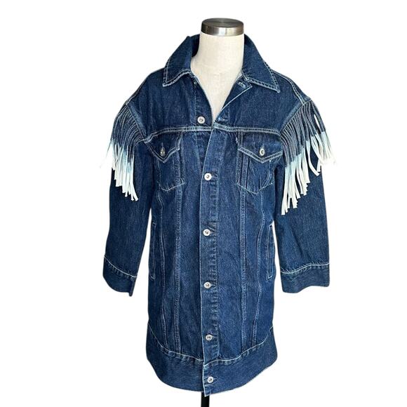 LEVI’S Blue Ombre Fringe Oversized Button Front Made & Crafted Ranch Dress XS - Picture 1 of 8